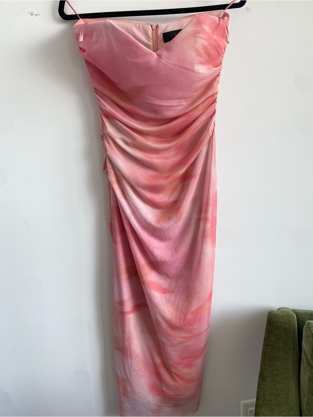 Zara Strapless Pink Multi Ruched Satin Dress